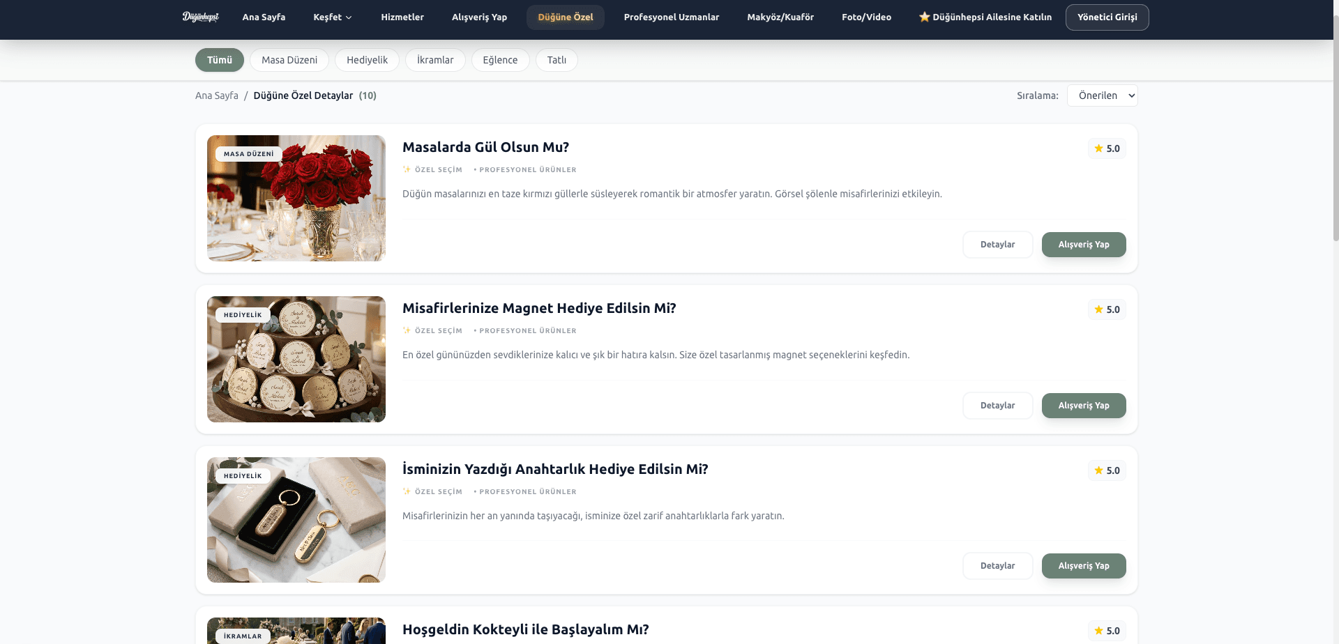 Düğüne Özel Ürünler