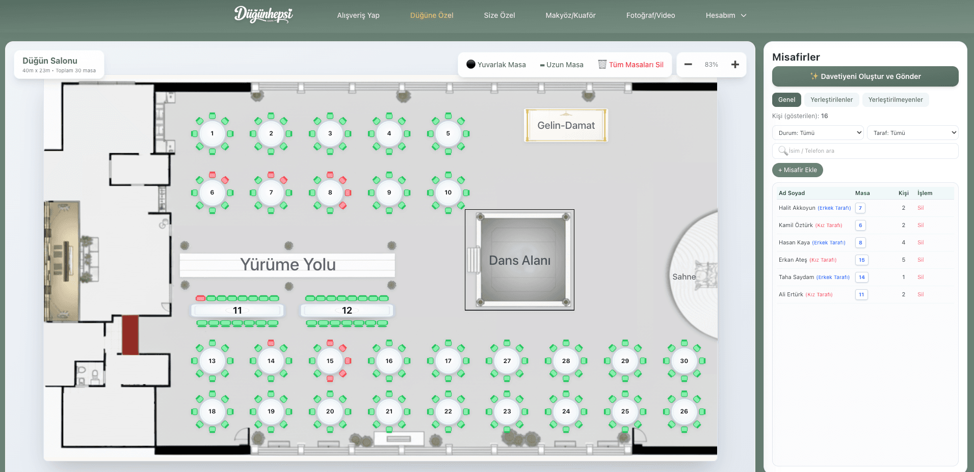 Masa Yerleşim Planı