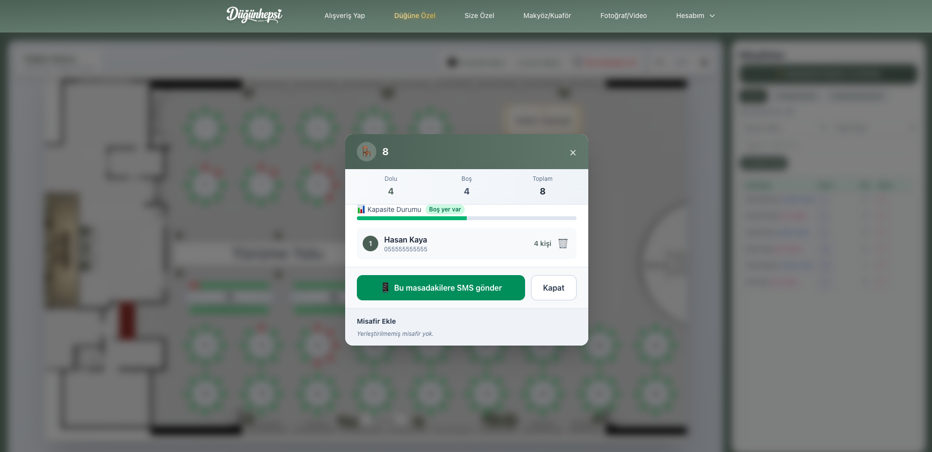 SMS ile Masa Bildirimi